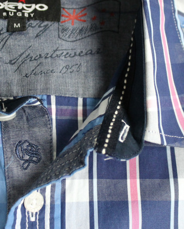 Broderie sur la patte de col intérieure de la chemise Dia Otago bleu pour homme