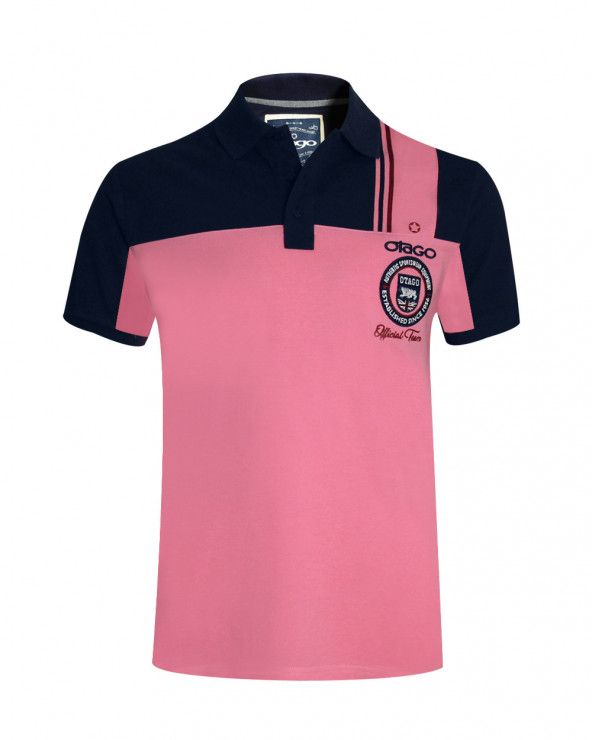 Polo Otabadge Otago rugby manches courtes glory rose et marine Homme