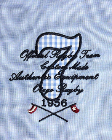 Broderie côté droit de la chemise Miller Oxford Otago bleu ciel pour homme