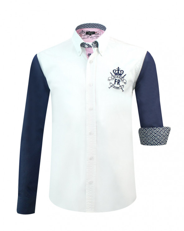 Chemise CAMBERA Otago rugby blanche manches longues marine et rose pour homme