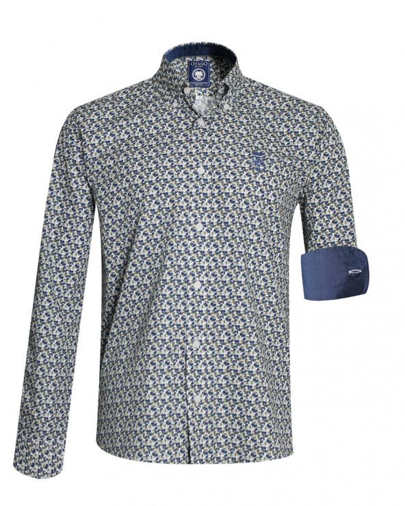 Chemise manches longues 233 Otago beige à motifs pour homme