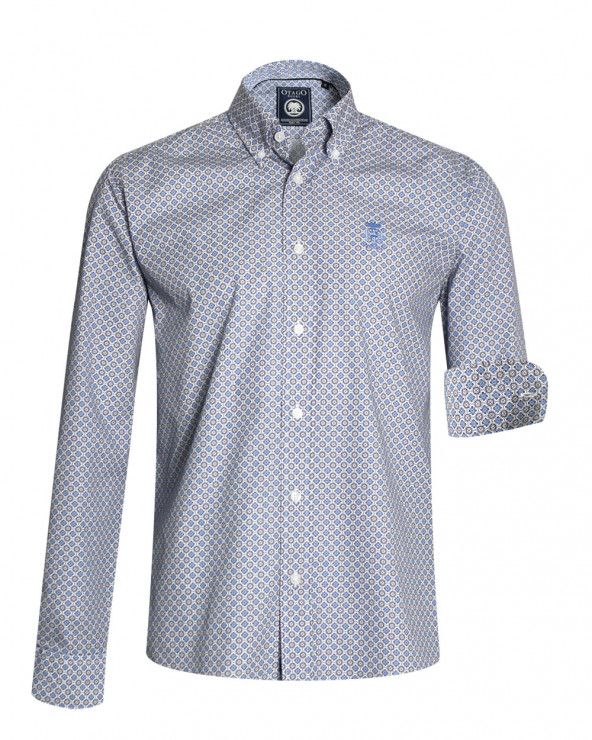 Chemise manches longues 234 Otago bleue à motifs pour homme