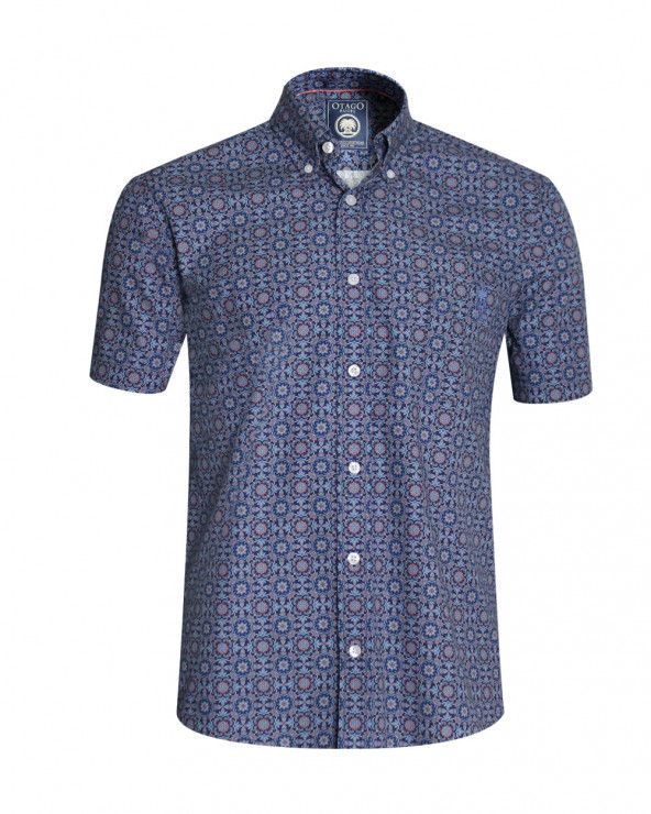 Chemise manches courtes 129 Otago rugby bleu marine à motifs pour homme
