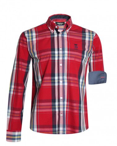 Chemise manches longues 236 Otago rouge à carreaux pour homme