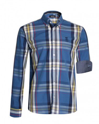 Chemise manches longues 237 Otago bleu marine à carreaux pour homme