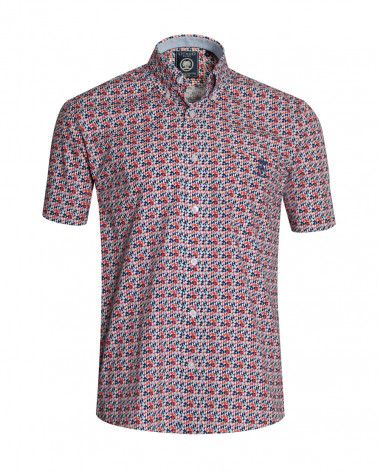 Chemise manches courtes 130 Otago rugby rouge et bleu à motifs pour homme