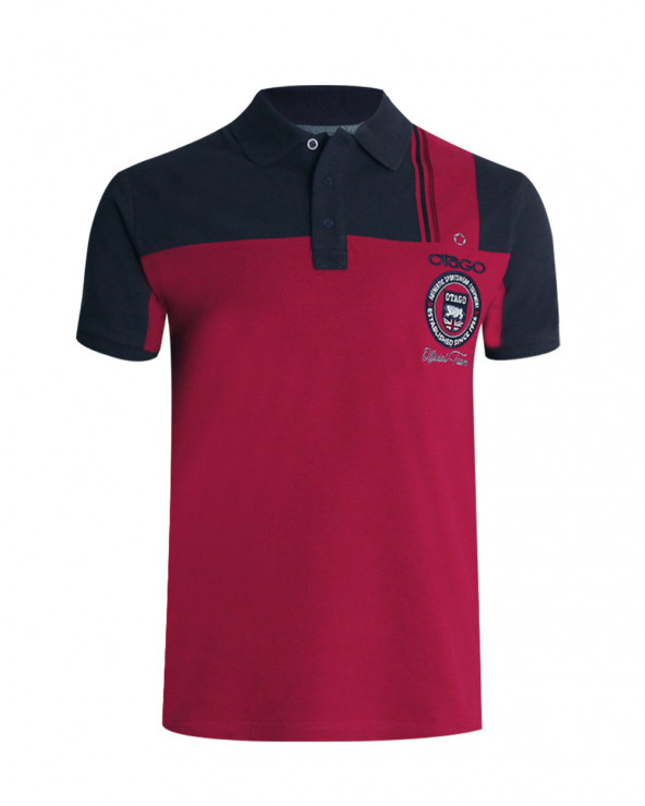 Polo Otabadge manches courtes Otago rugby bordeaux marine