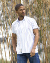 Chemise manches courtes 127 Otago rugby blanche à rayures ciel et rose pour homme