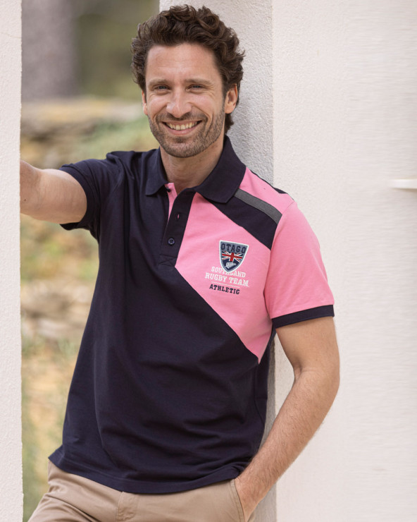 Polo Flash Otago rugby manches courtes marine rose pour homme