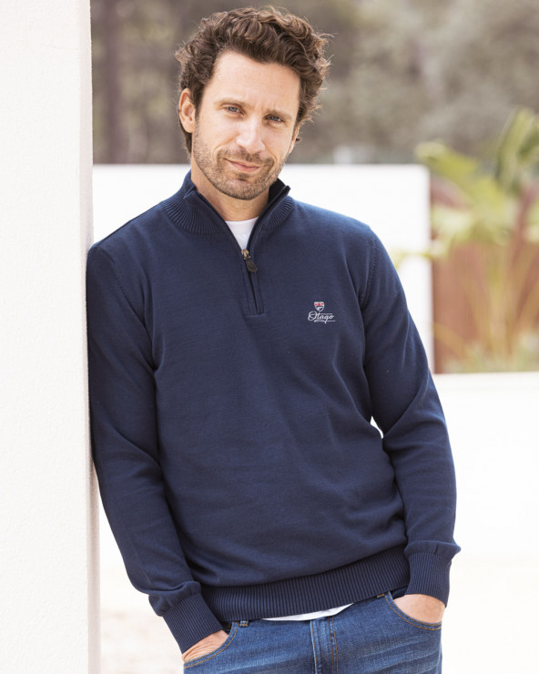 Pull Bologne col 1/2 zip bleu marine Otago rugby pour homme