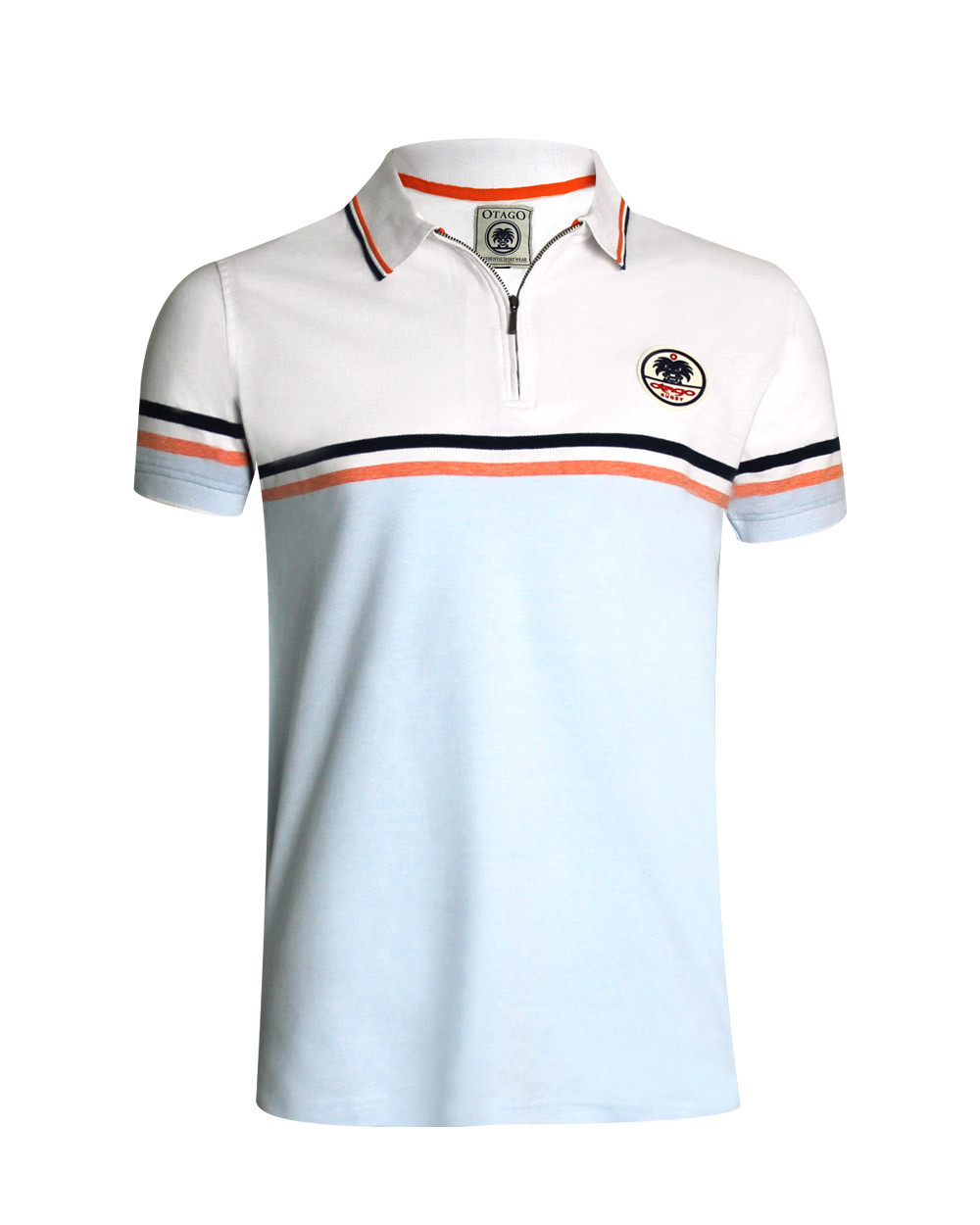 Polo manches courtes PERALTA Otago rugby blanc et bleu ciel pour homme