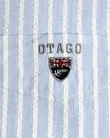 Broderie côté coeur de la chemise 138 Otago rayée bleu ciel pour homme