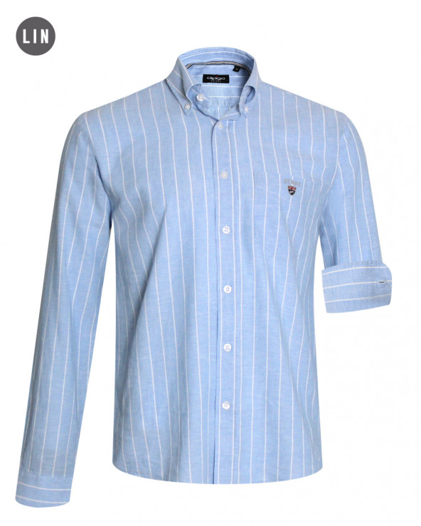 Chemise manches longues LIN BUENOS AIRES Otago rugby rayée bleu ciel pour Homme