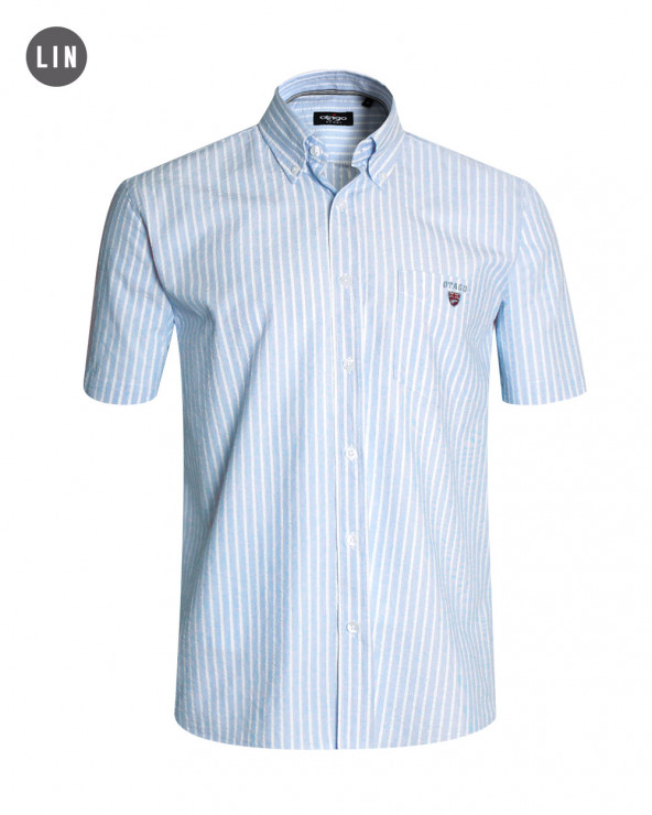 Chemise manches courtes 138 Otago rugby rayée bleu ciel pour homme