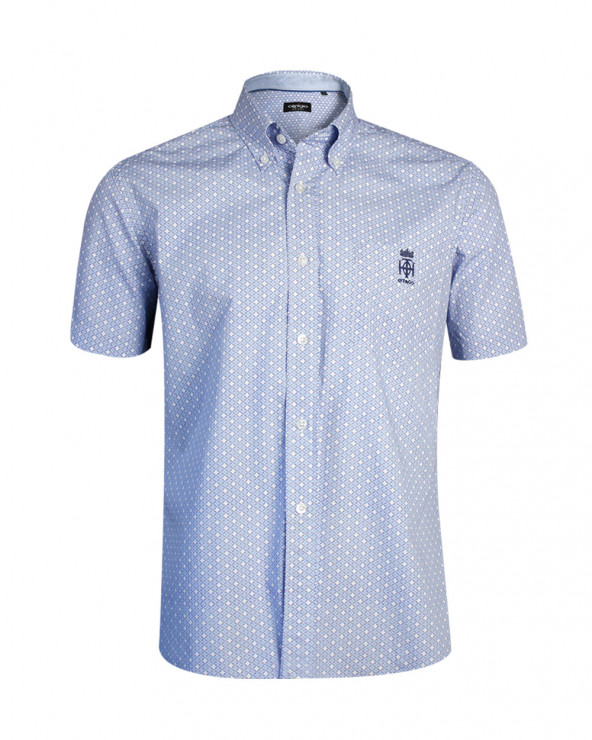 Chemise manches courtes LAURENS Otago rugby bleu à motifs pour homme