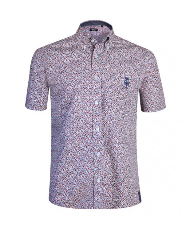 Chemise manches courtes LOEB Otago rugby à motifs bordeaux bleu pour homme