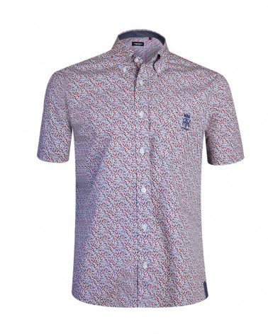 Chemise manches courtes LOEB Otago rugby à motifs bordeaux bleu pour homme