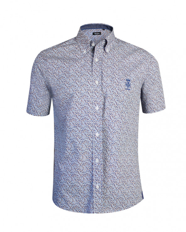 Chemise manches courtes LOEB Otago rugby à motifs marron ciel pour homme