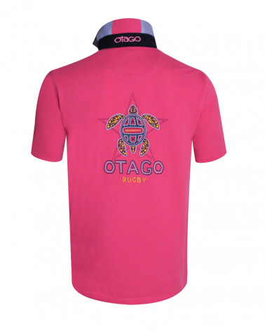 dos du Polo GAUDI manches courtes Otago rugby fushia pour homme