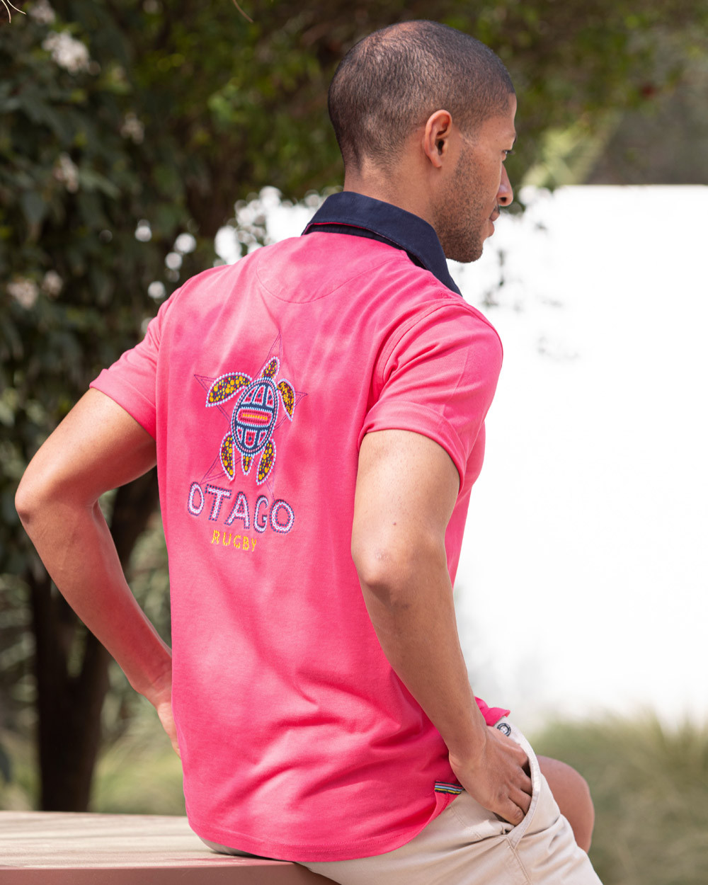 Polo GAUDI manches courtes Otago rugby fushia pour homme