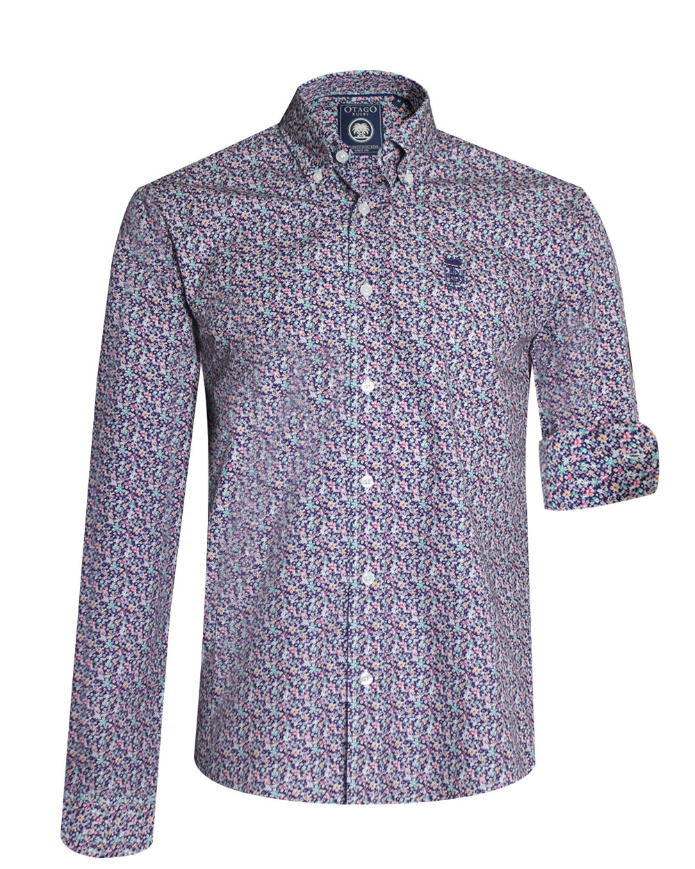 Chemise manches longues 239 Otago bleu marine à motifs pour homme
