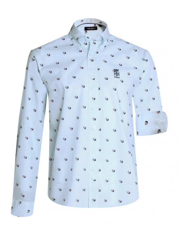 Chemise manches longues 243 Otago rayée ciel à motifs floraux pour homme