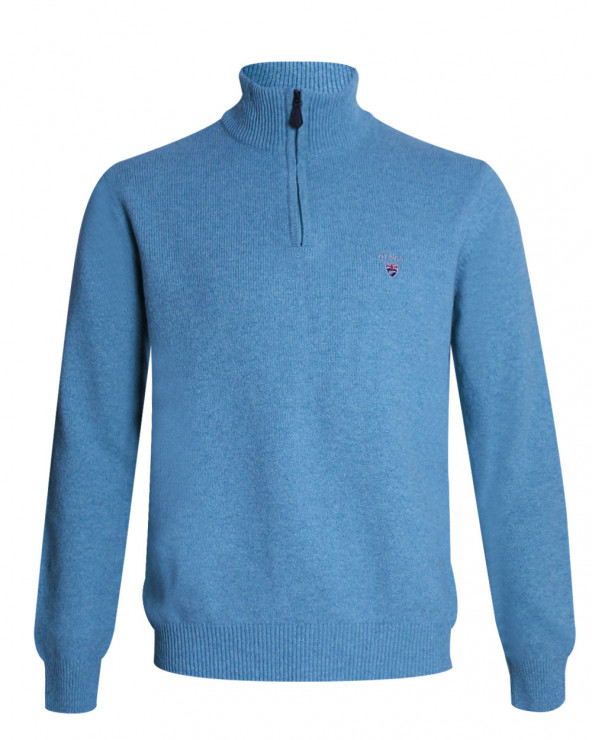 Pull Buenos Aires col zip Otago bleu ciel chiné pour homme