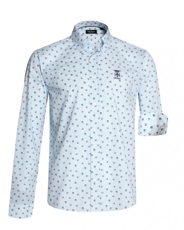 Chemise manches longues 244 Otago rayée bleu ciel à motifs pour homme