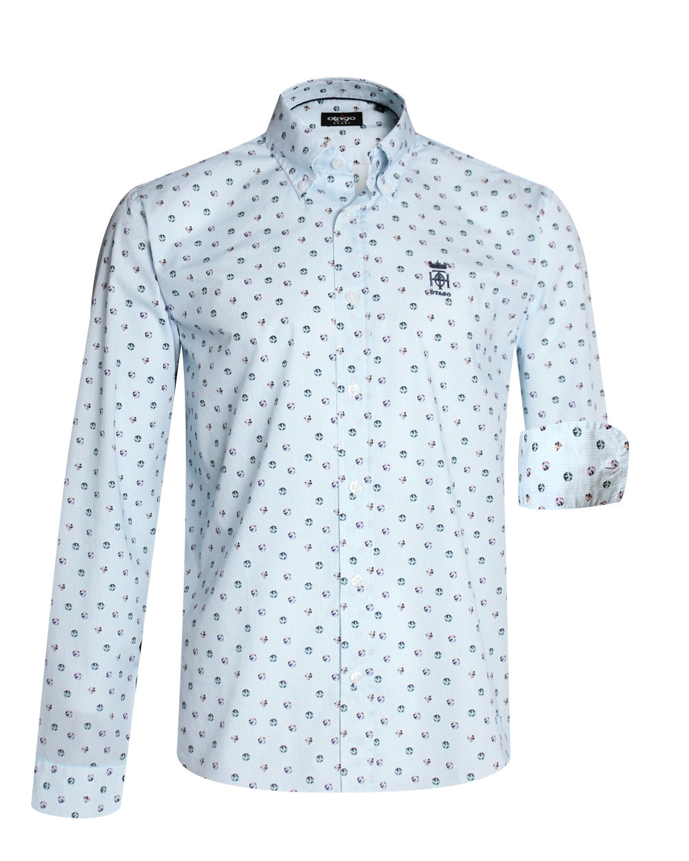 Chemise manches longues 244 Otago rayée bleu ciel à motifs pour homme