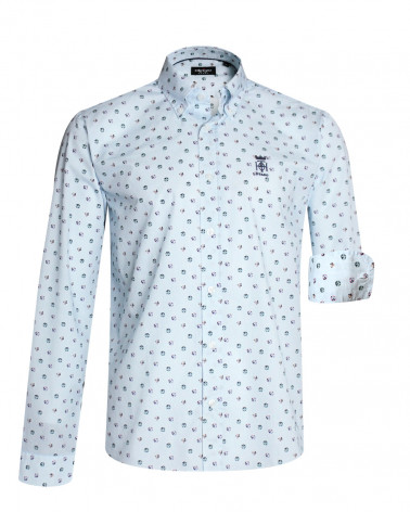 Chemise manches longues 244 Otago rayée bleu ciel à motifs pour homme
