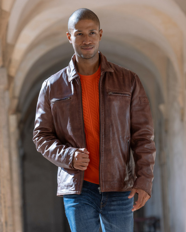 Veste en cuir Brown Otago rugby pour homme