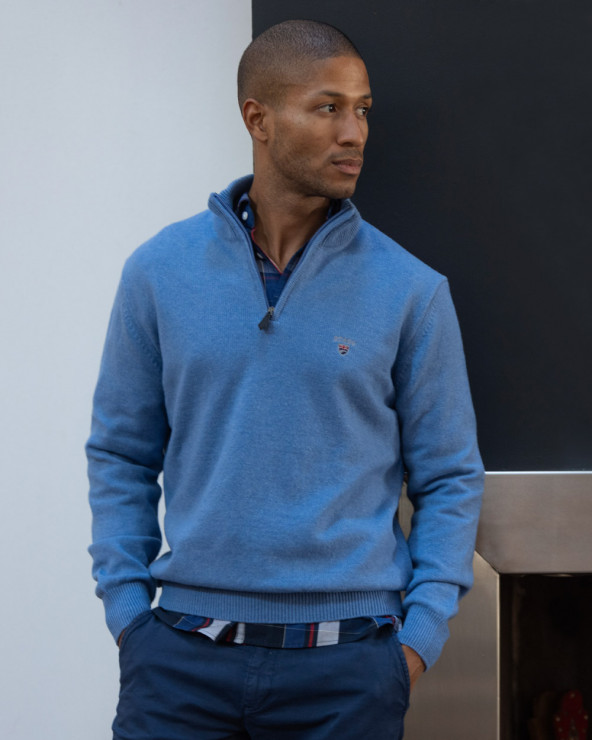 Pull Buenos Aires col zip Otago bleu ciel chiné pour homme