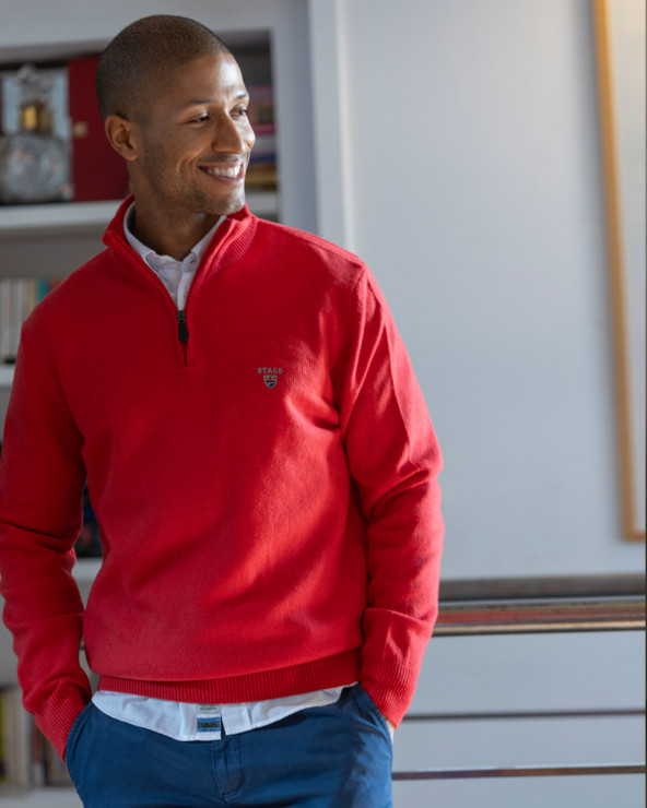 Pull Buenos Aires col zip Otago rouge pour homme