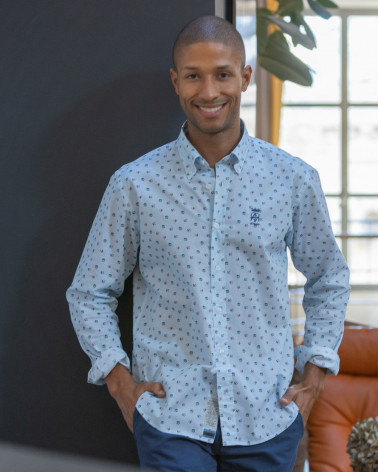 Chemise manches longues 244 Otago rayée bleu ciel à motifs pour homme
