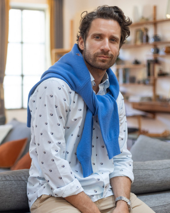 Chemise manches longues 243 Otago rayée ciel à motifs floraux pour homme