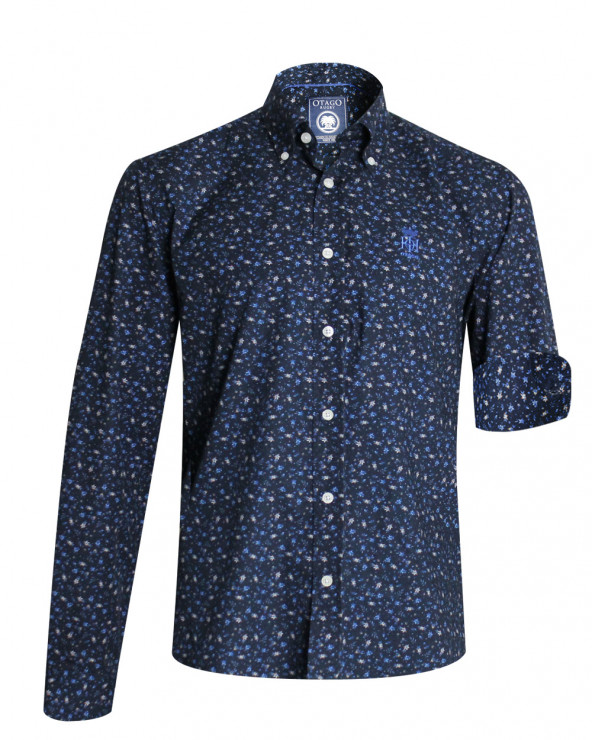 Chemise manches longues 247 Otago rugby bleu marine à motifs pour homme