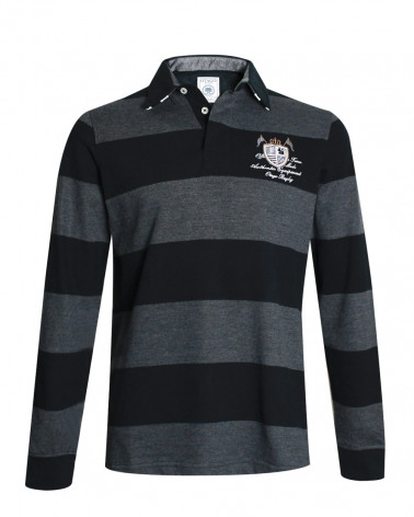 Polo manches longues RACING Otago rugby rayé noir et gris pour Homme