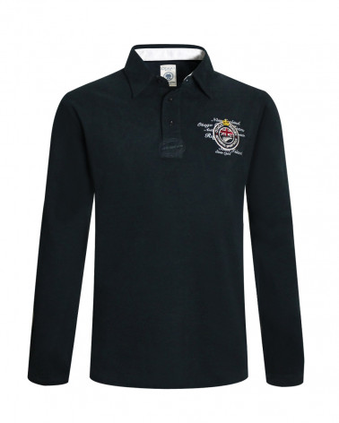 Polo manches longues MARCO Basic Otago rugby noir pour Homme