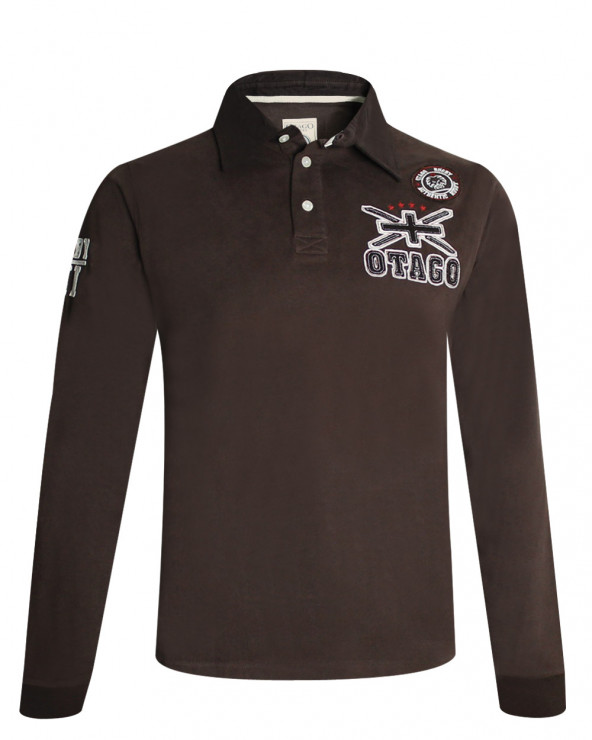 Polo manches longues LAND Otago rugby marron pour Homme