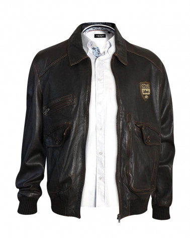 Blouson cuir Aviator Otago rugby marron pour homme