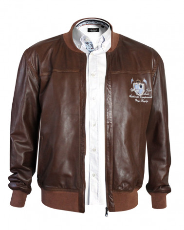 Blouson cuir Victor Otago rugby marron pour homme