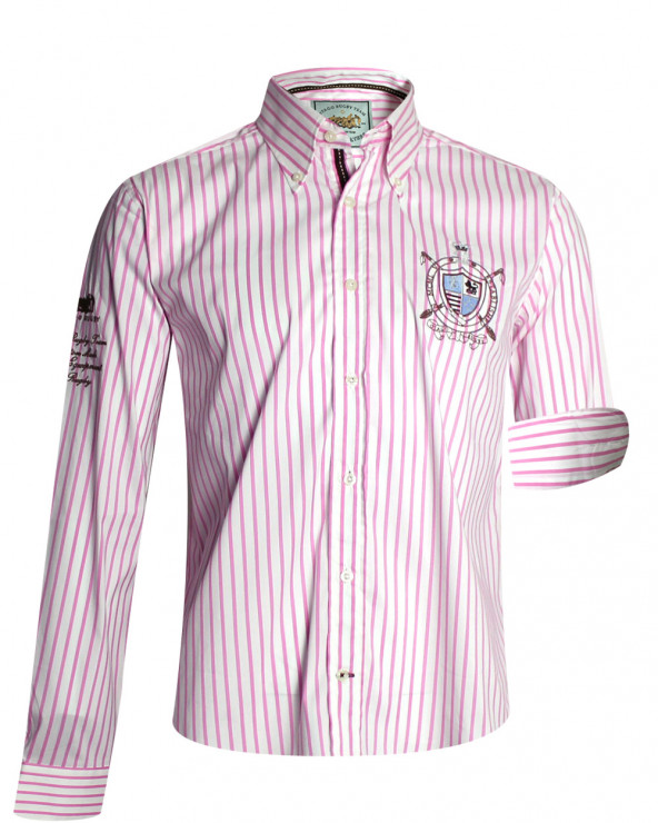 Chemise manches longues Vincent Otago rugby rayée rose pour homme