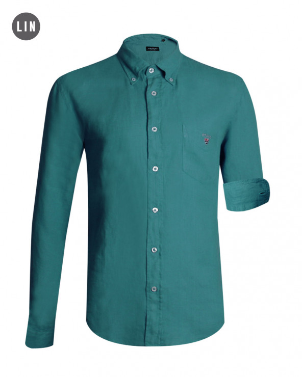 chemise LIN BUENOS AIRES manches longues Otago vert JJ homme