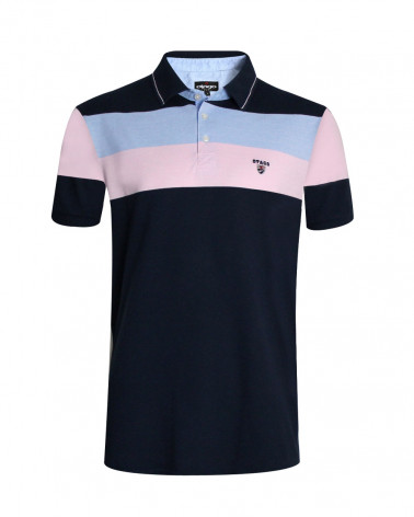 Polo 24PO2 manches courtes Otago rugby marine  rose et bleu ciel pour homme