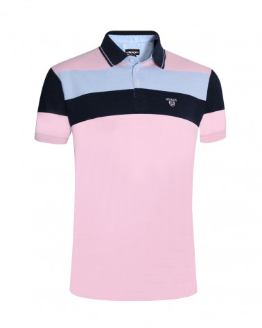 Polo 24PO3 manches courtes Otago rugby rose marine et bleu ciel pour homme