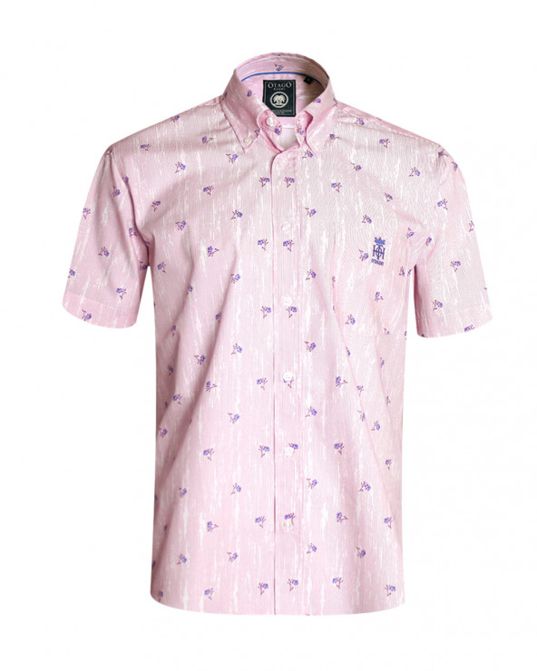 Chemise manches courtes 140 Otago rugby rayée rose pour homme