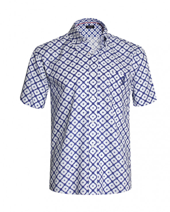 Chemise manches courtes 144 Otago rugby bleu royal à motifs pour homme