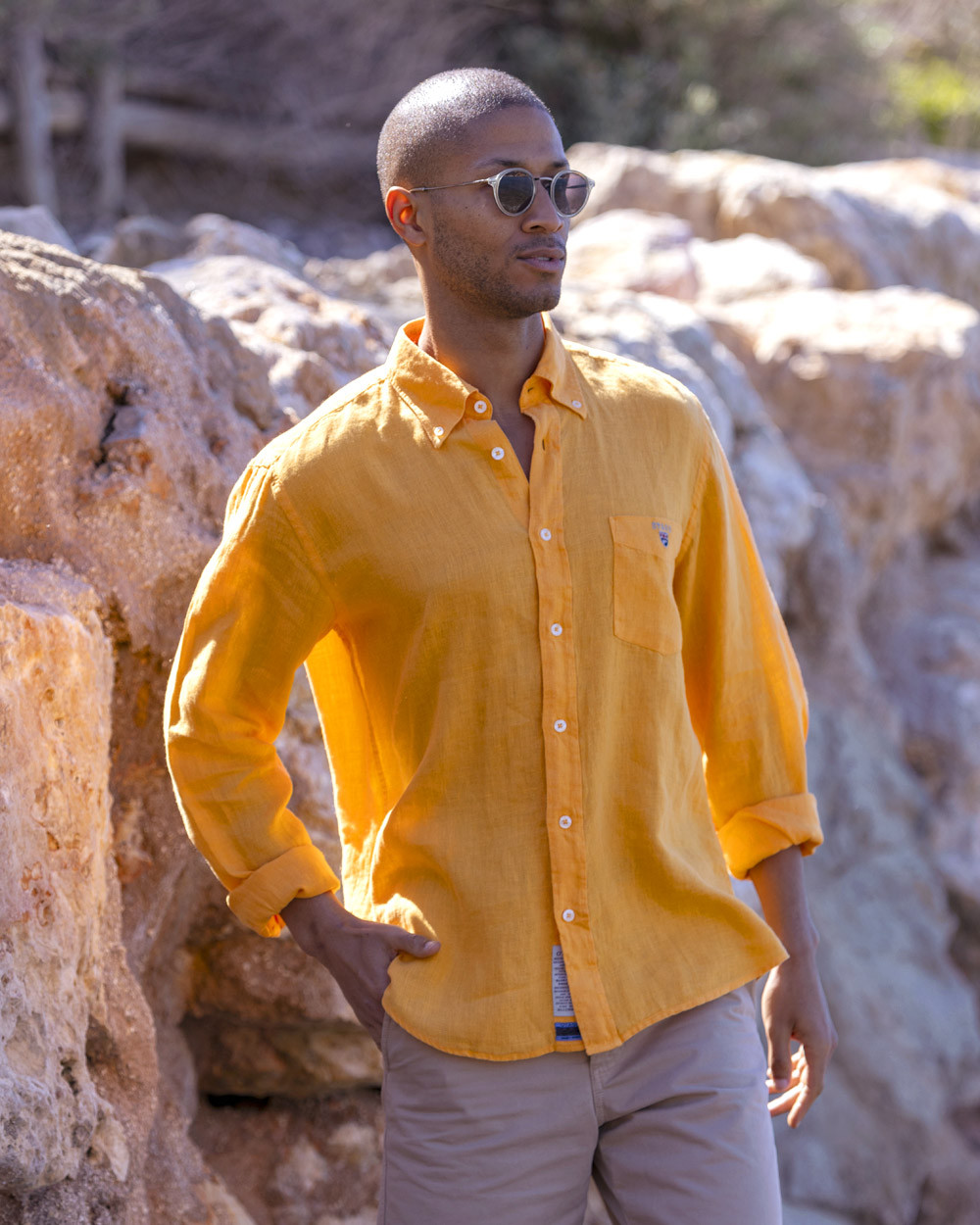 Chemise LIN BUENOS AIRES Manches Longues Otago mandarine pour Homme