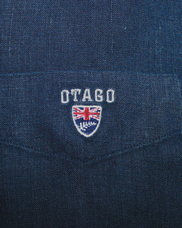 Broderie côté coeur de la chemise LIN BUENOS AIRES manches longues Otago bleuet pour homme