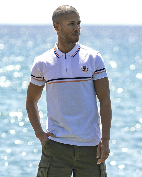 Polo manches courtes PERALTA Otago rugby blanc et bleu ciel pour homme